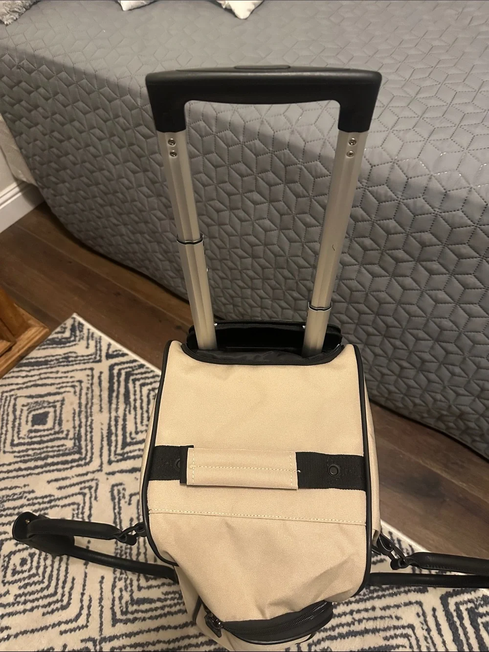 Beige and Black Travel Duffel Bag